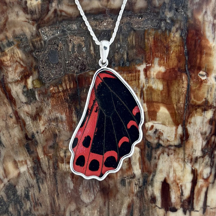 Scarlet Mormon Butterfly Wing Fine Silver Pendant