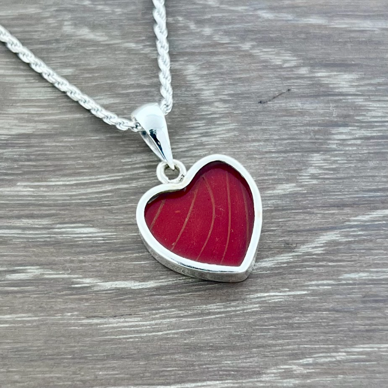 Blood Red Glider butterfly wing pendant in fine silver