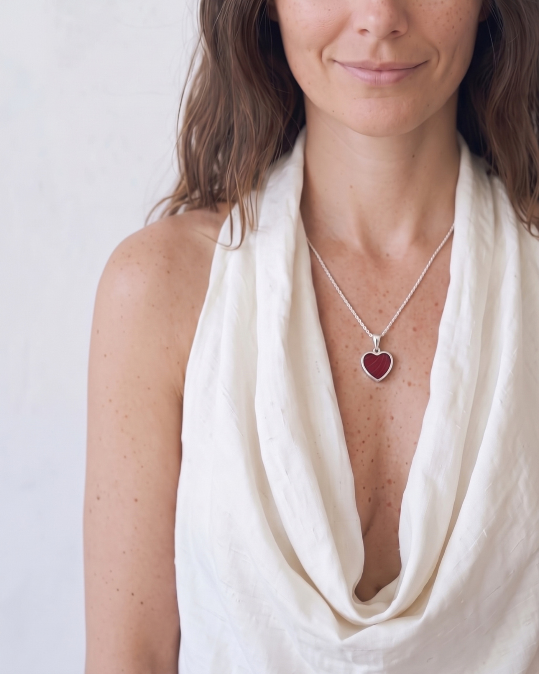 Blood Red Glider Fine Silver Heart Shaped Pendant