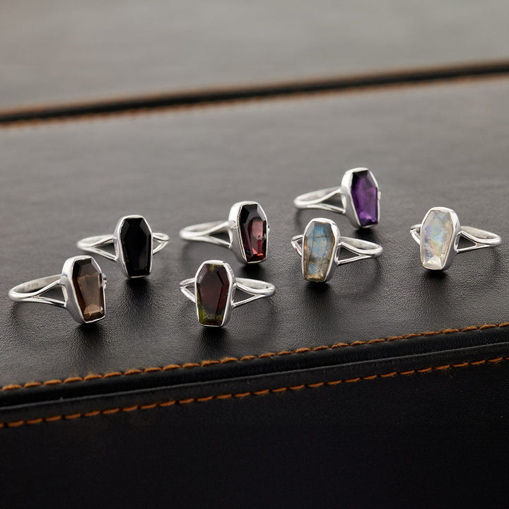 Moonstone Sterling Silver Coffin Ring