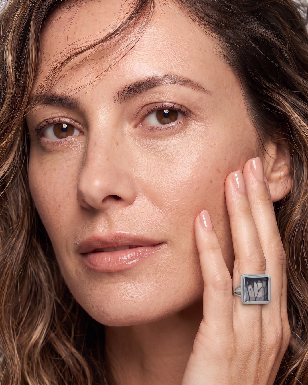 Glassy Tiger Square Fine Silver Ring