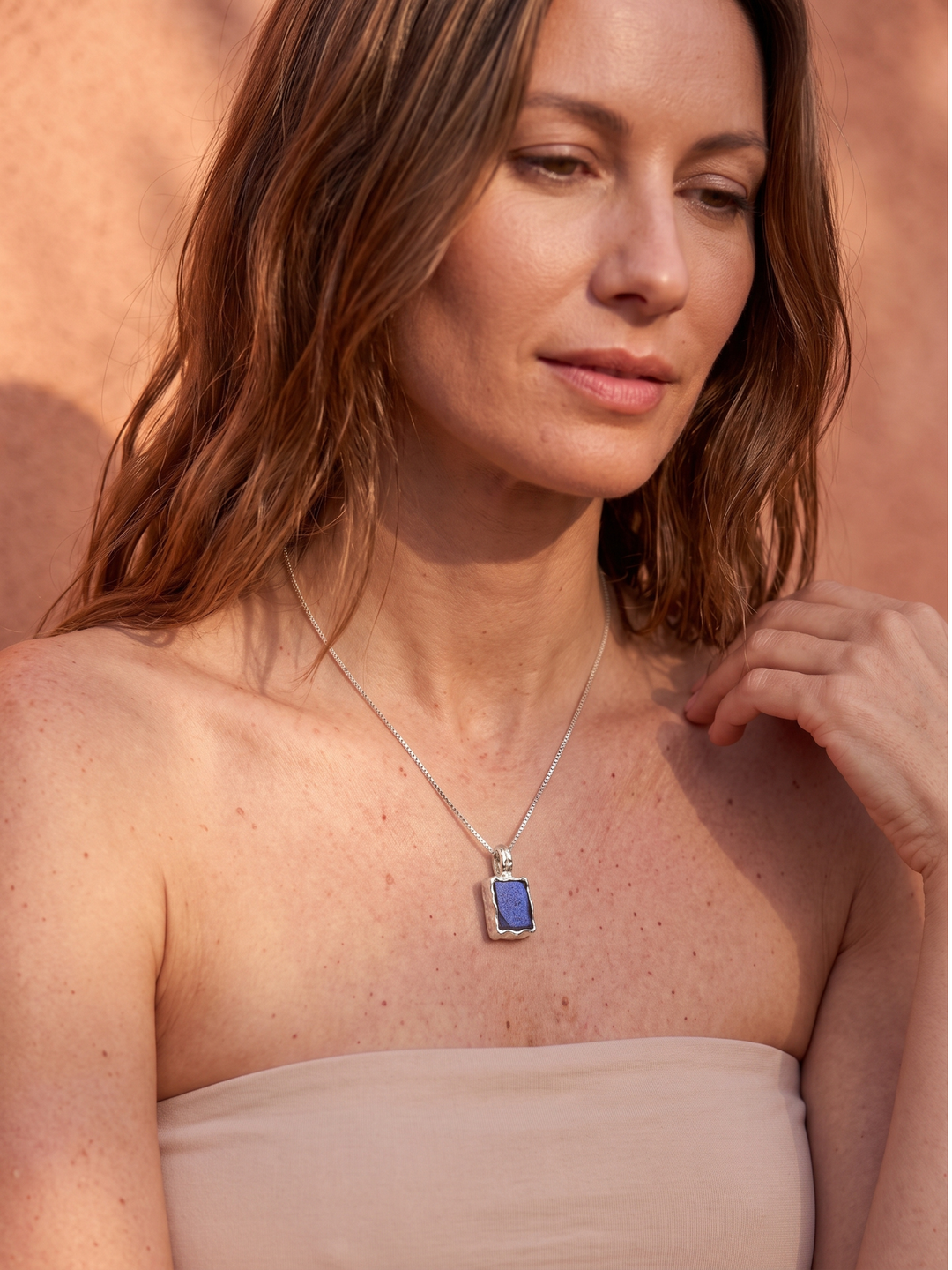 Labradorite Sterling Silver Rectangle Hammered Finish Pendant