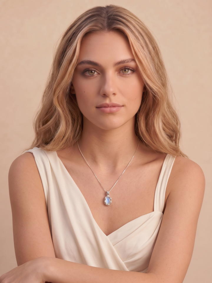 Moonstone Sterling Silver Oval Hammered Finish Pendant