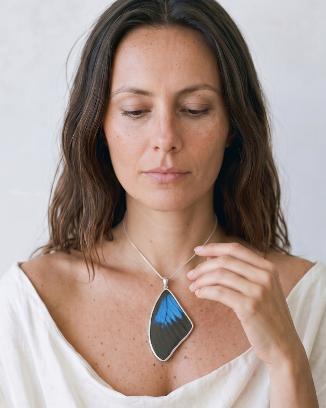 Mountain Blue Small Forewing Fine Silver Pendant