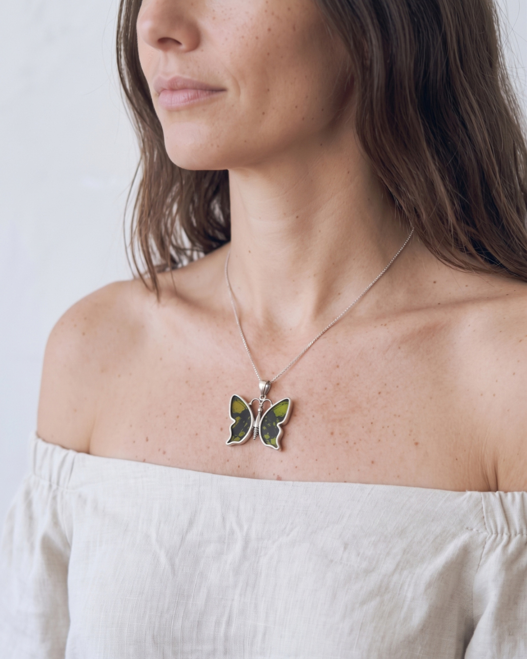 Sunset Moth Small Butterfly Forewing Fine Silver Pendant