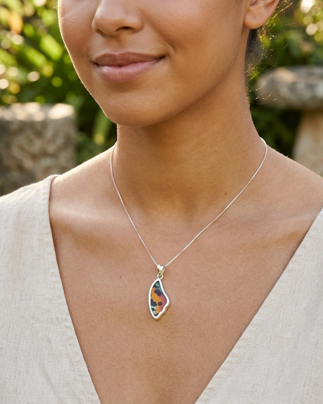 Sunset Moth Small Hindwing Fine Silver Pendant