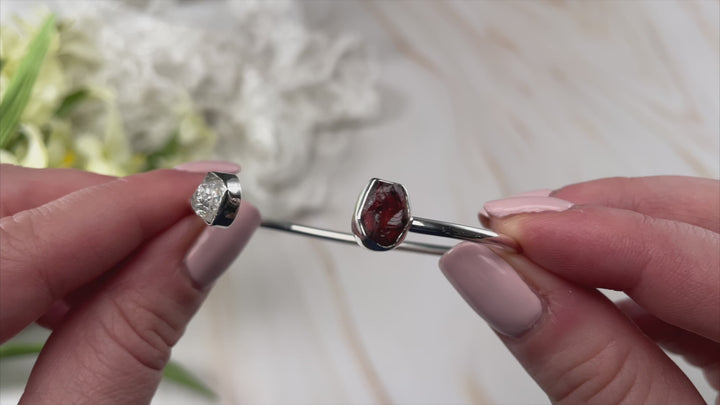 Garnet w/Herkimer Diamond Sterling Silver 2-Stone Bracelet