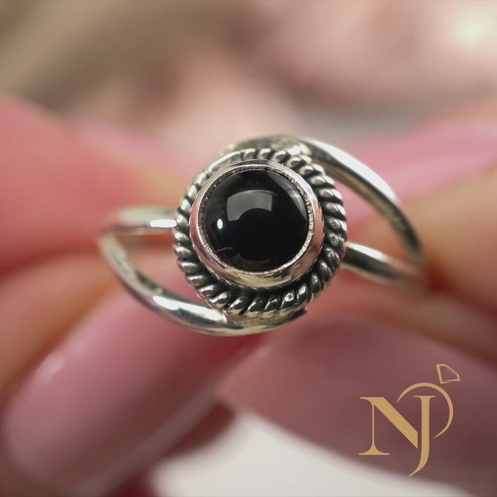 Black Onyx Sterling Silver Infinity Ring