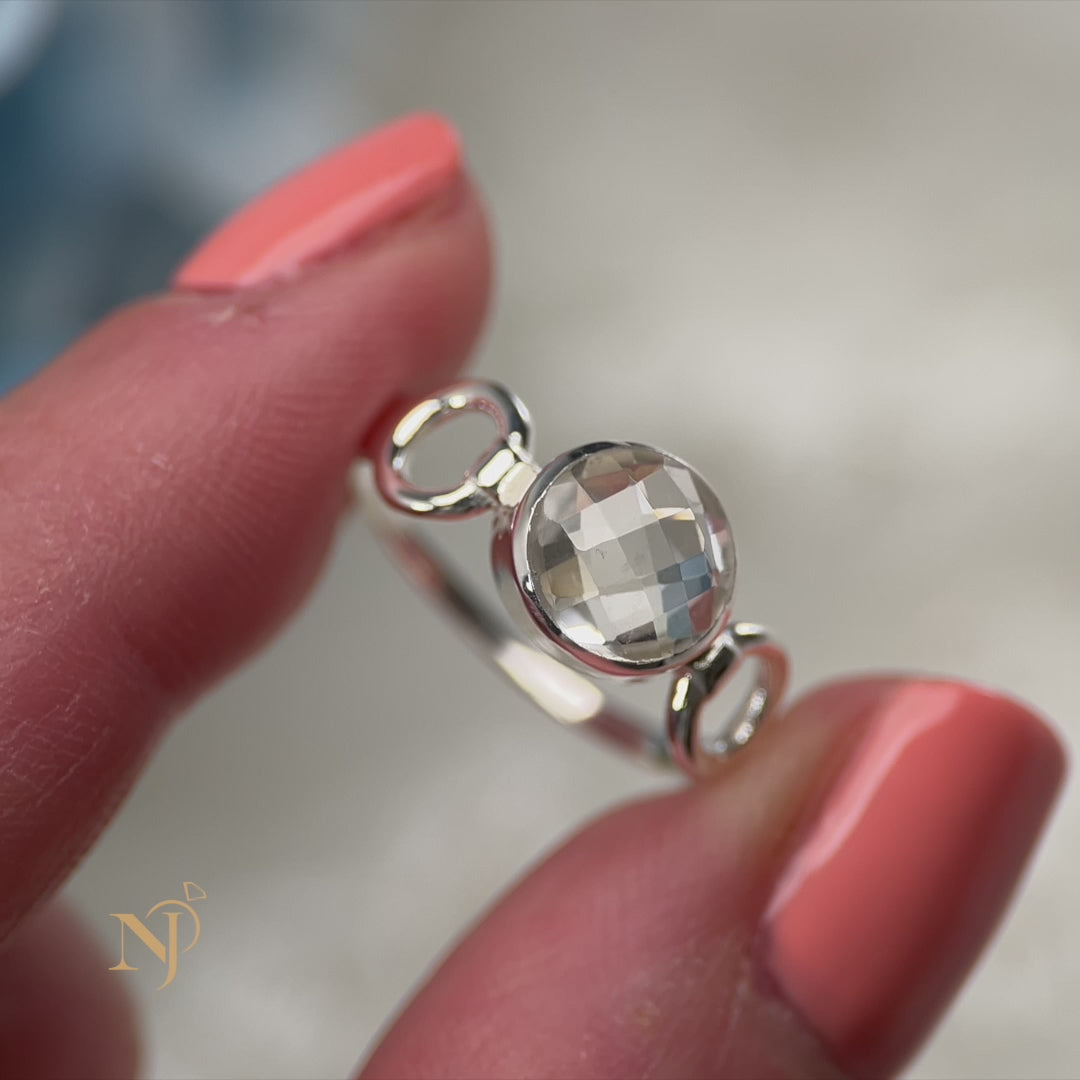 Clear Crystal Quartz Sterling Silver Trinity Ring