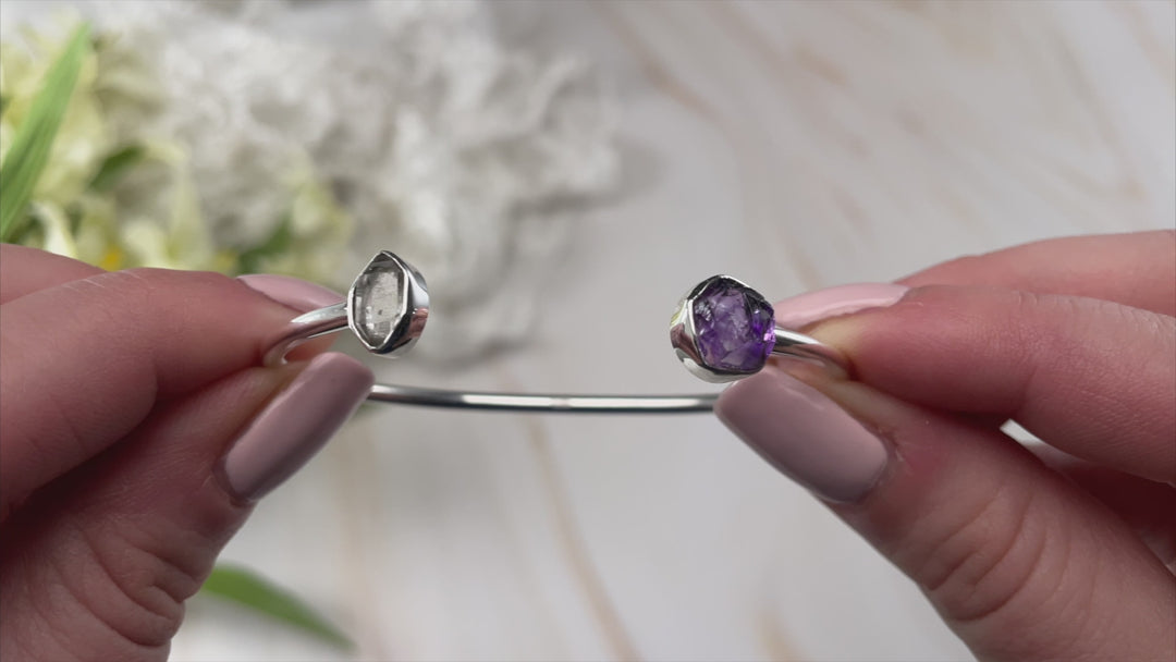 Amethyst w/Herkimer Diamond Sterling Silver 2-Stone Bracelet
