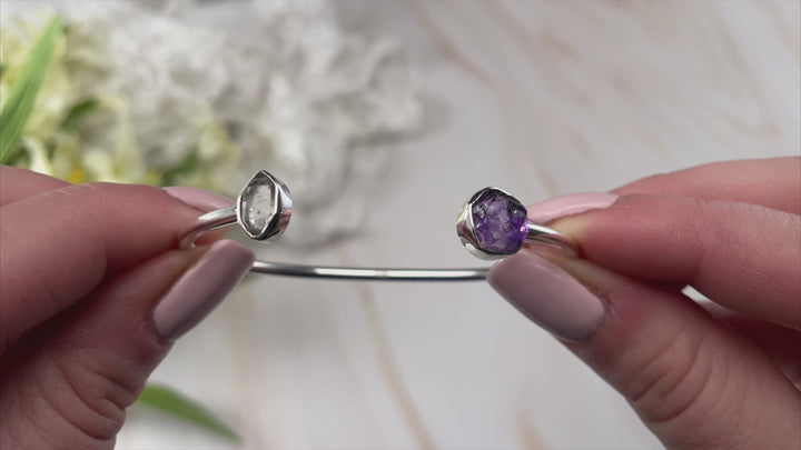 Amethyst w/Herkimer Diamond Sterling Silver 2-Stone Bracelet