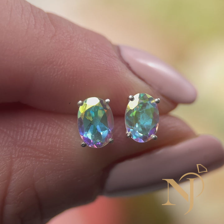 Mercury Mystic Topaz Sterling Silver Oval Stud Earrings