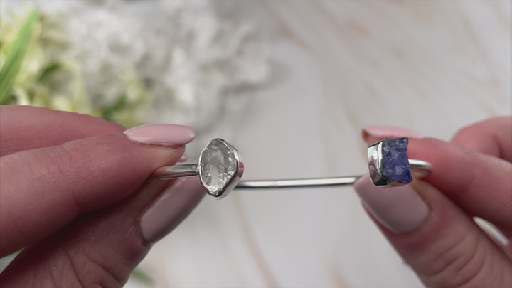 Tanzanite w/Herkimer Diamond Sterling Silver 2-Stone Bracelet