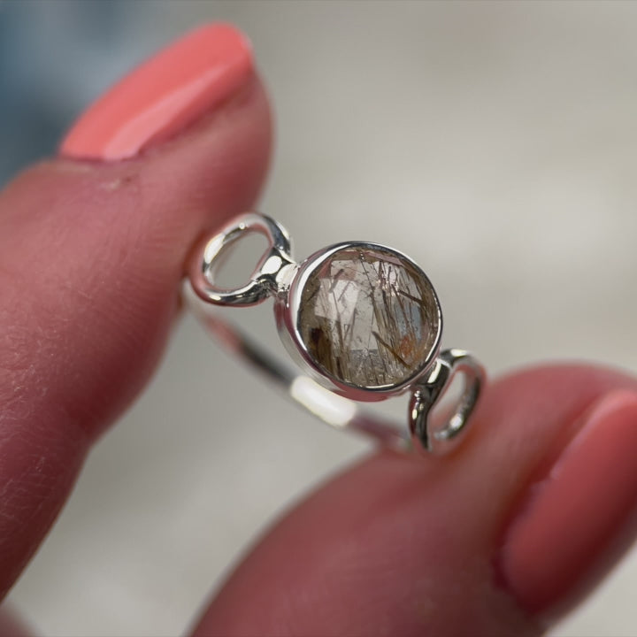 Golden Rutile Sterling Silver Trinity Ring