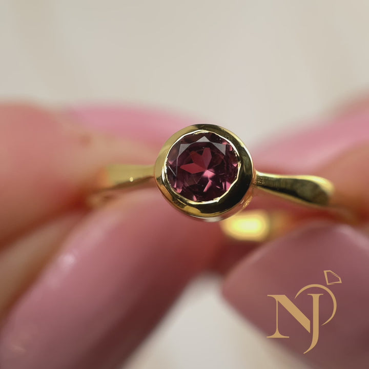 Pink Tourmaline 18K Vermeil Gold Stackable Wavy Ring