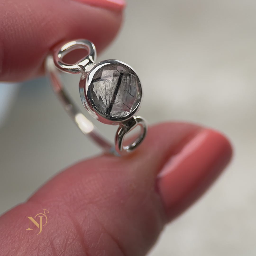 Black Rutile Sterling Silver Trinity Ring