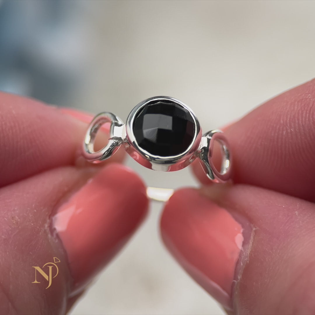 Black Onyx Sterling Silver Trinity Ring
