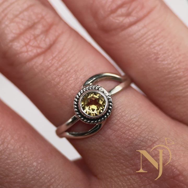 Faceted Citrine Sterling Silver Infinity Ring