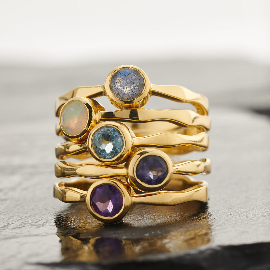 Ethiopian Opal 18K Vermeil Gold Stackable Wavy Ring